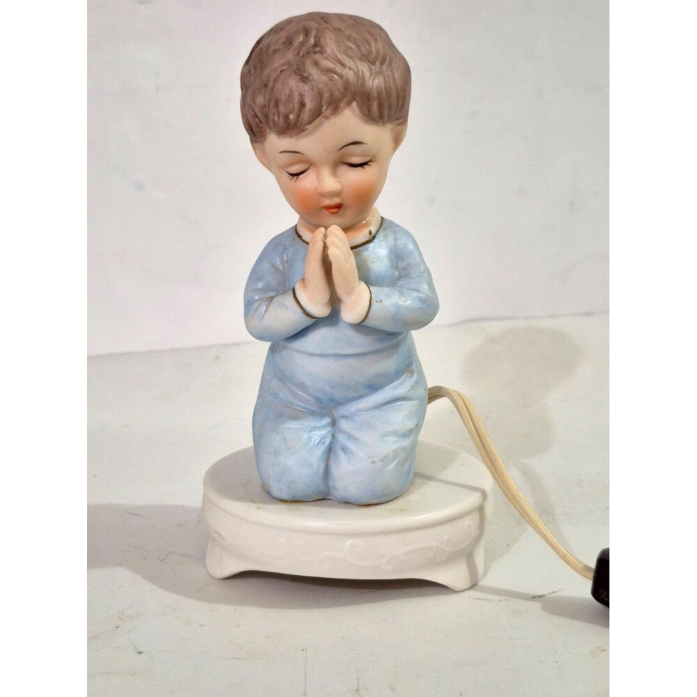 Vintage Sanmyro Japan Praying Boy Porcelain, Night Light-Retro Nursery Lamp